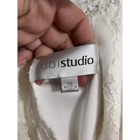 David's Bridal Babydoll Halter White Sequin Dress Sz 14 Lace Dainty Wedding Prom - Picture 7 of 16